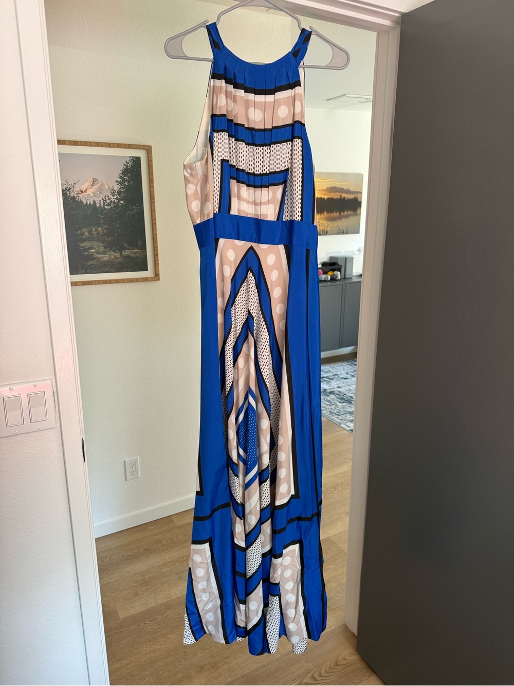 Eliza J Scarf Print Halter Maxi Dress in Blue Multi